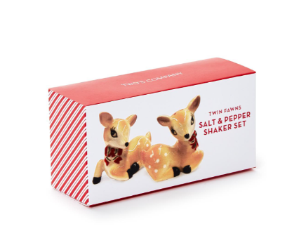 Stoneware Vintage Style Reindeer Salt Pepper Shakers in Gift Box