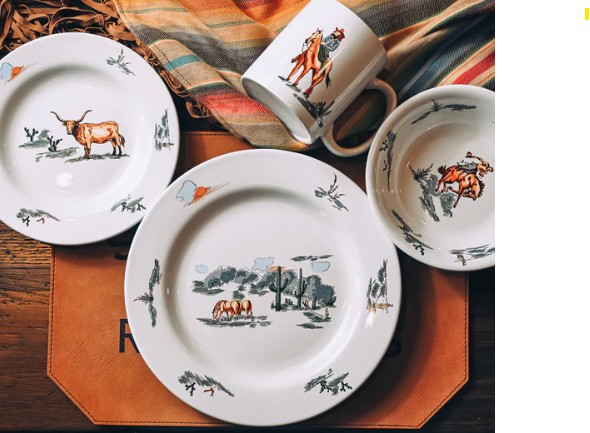 Ranch Life 16 Piece Dinnerware Set Plate Cup Bowl Saucer