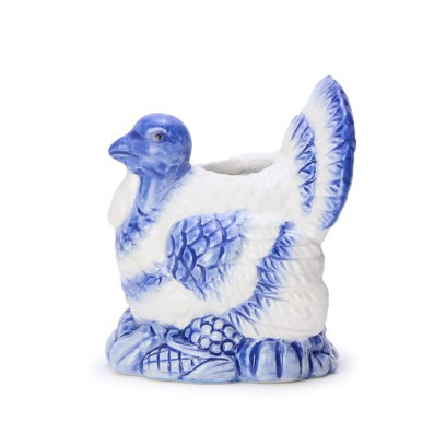 Pair of Hand Painted Blue and White Turkey Candleholders - Thumbnail 3