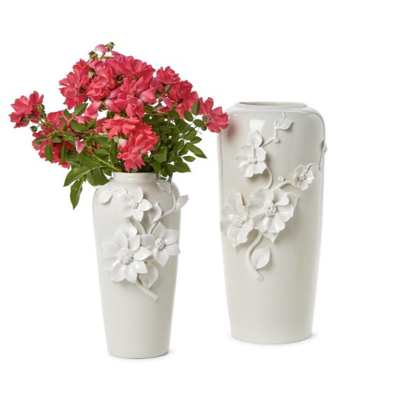 Hand Sculpted Porcelain Vase with 3D Flowers | Porcelain