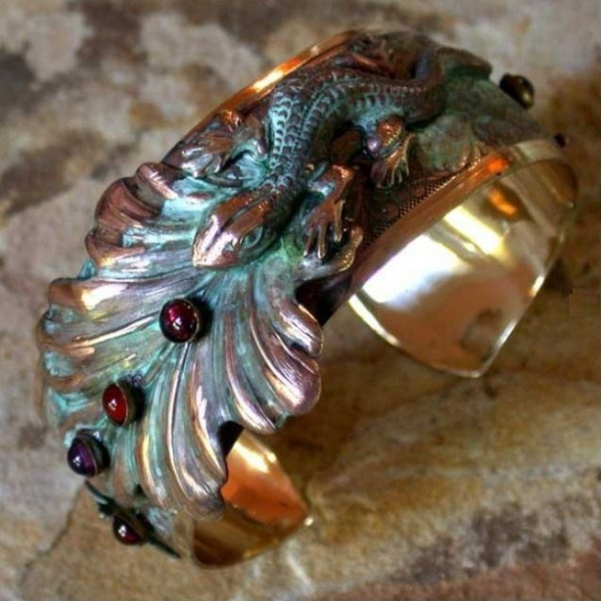 Gecko Friend Brass Cuff - Temples and Markets