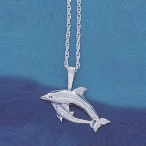 925 Sterling Silver Dolphin & Palm Tree Pendant Necklace - Hawaiian Theme, 18-inch Chain, #SP80221