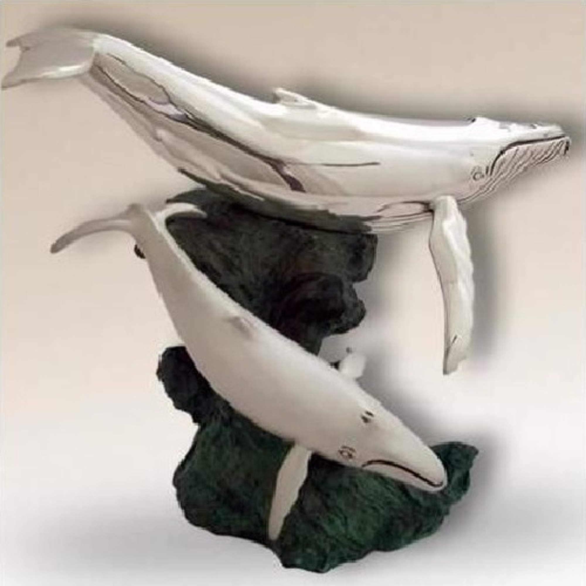 Humpback Whales Mom and Calf Silver Plated Sculpture | 2530
