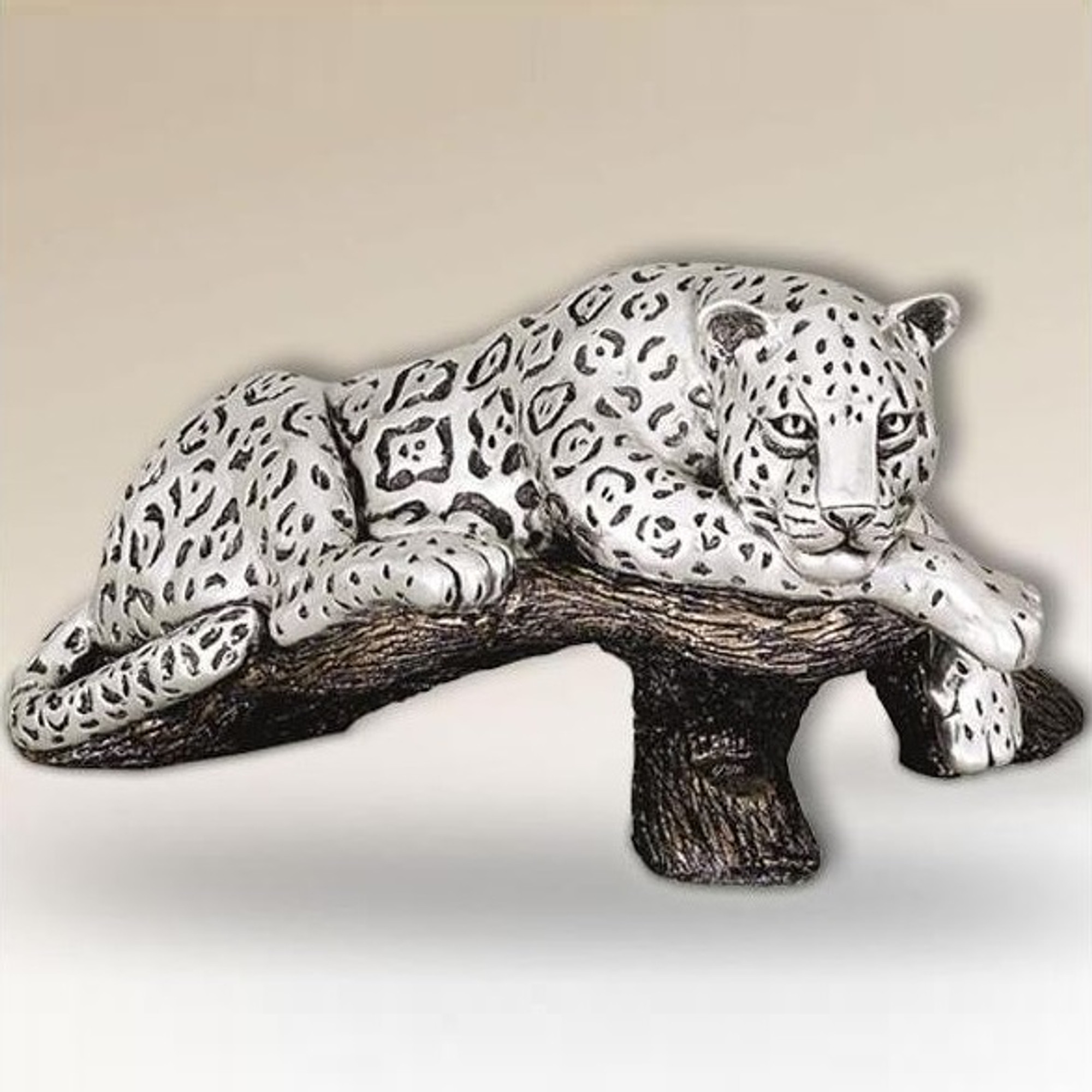 Jaguar on Branch Silver Plated Sculpture | 8018