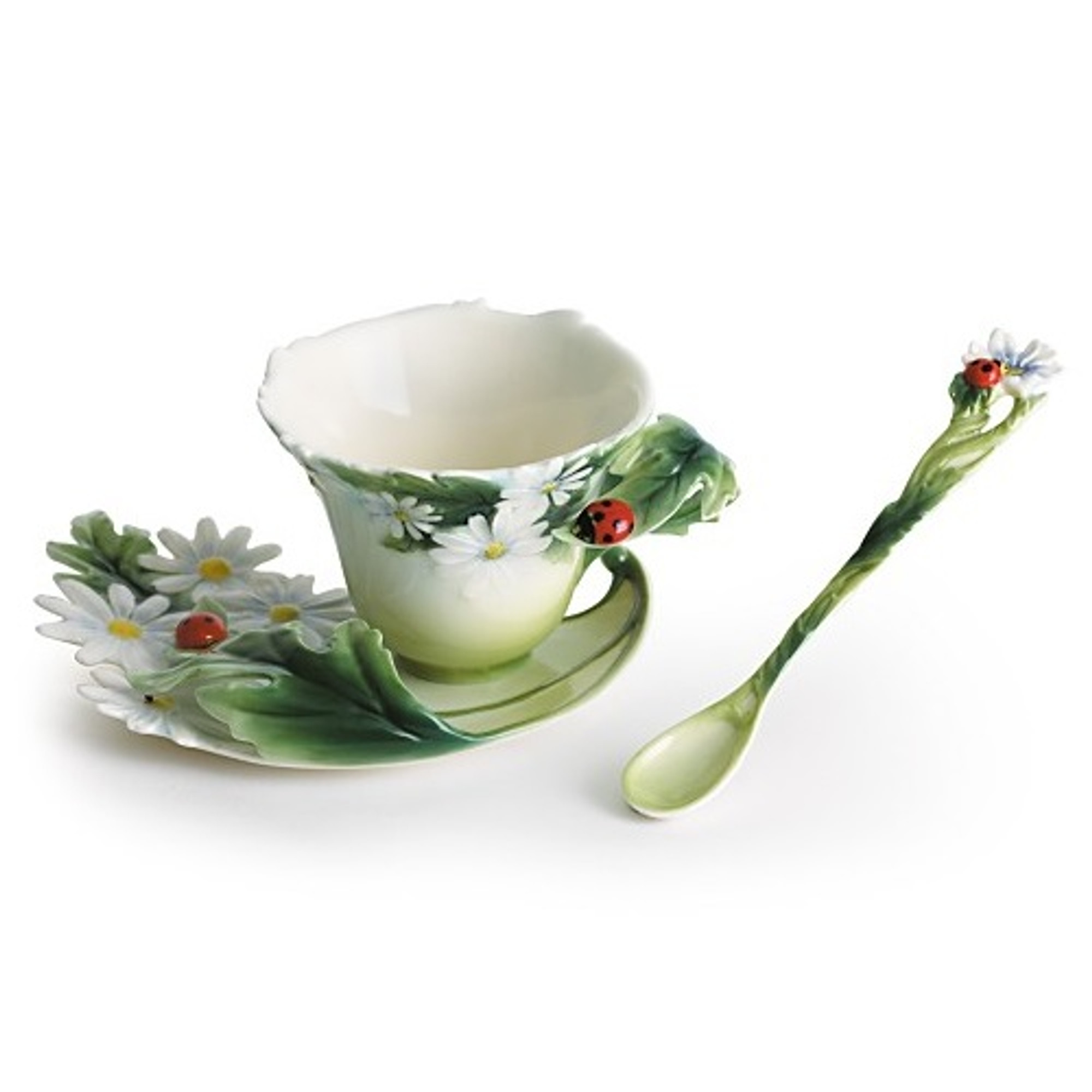 Spring Flowers with Hummingbird Fine Porcelain Latte Cups Tea Set