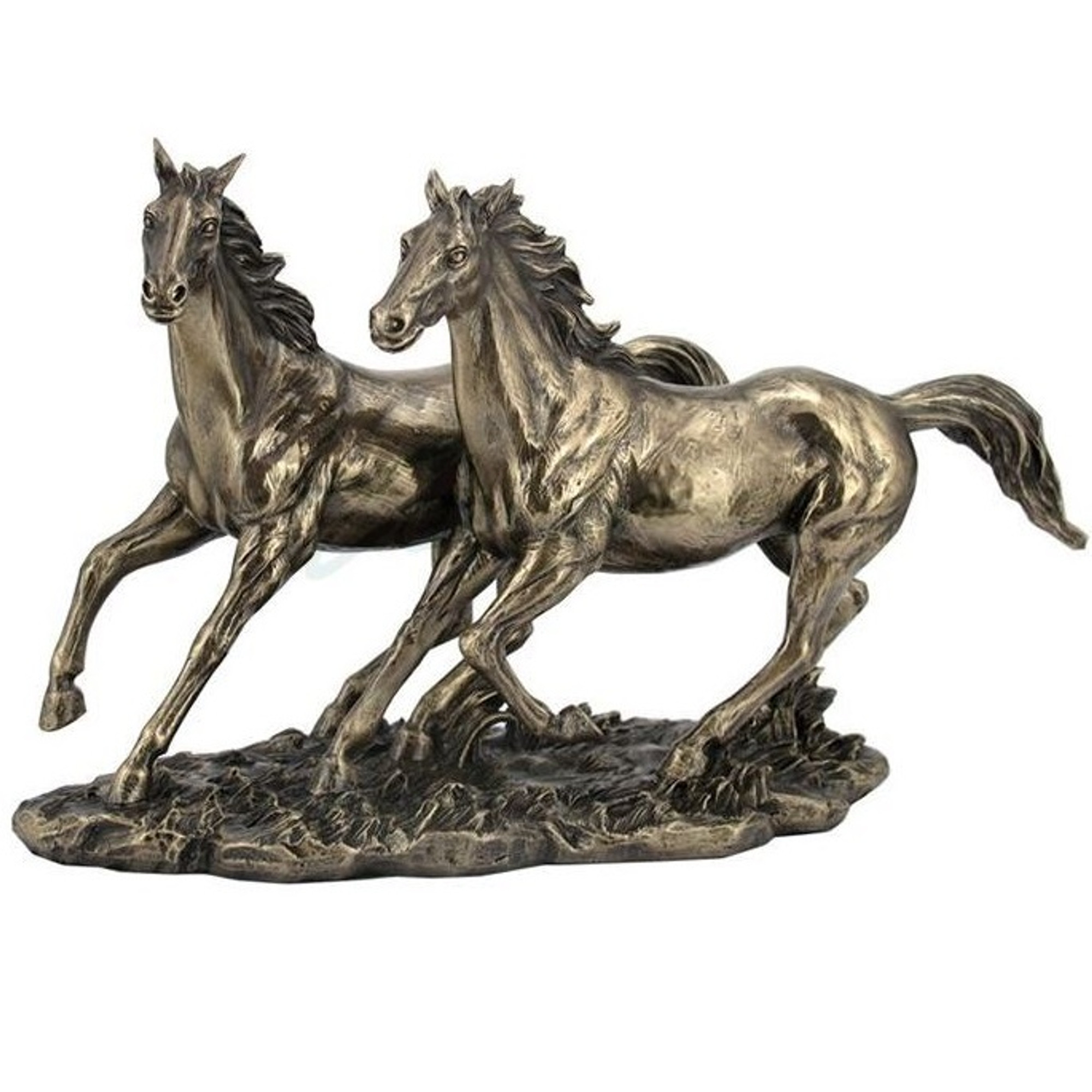 Horse Sculpture Bronze Finish Running Horses Figurine Sprinting