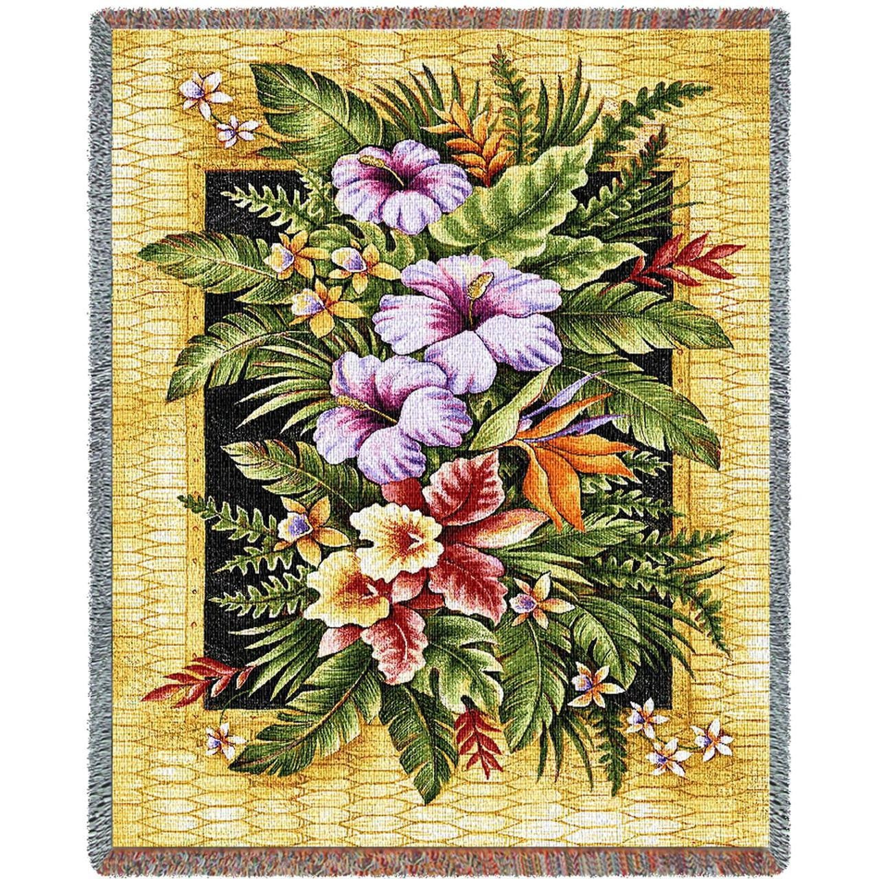 Tropical Flowers Blanket | Floral Throw | Woven Afghan