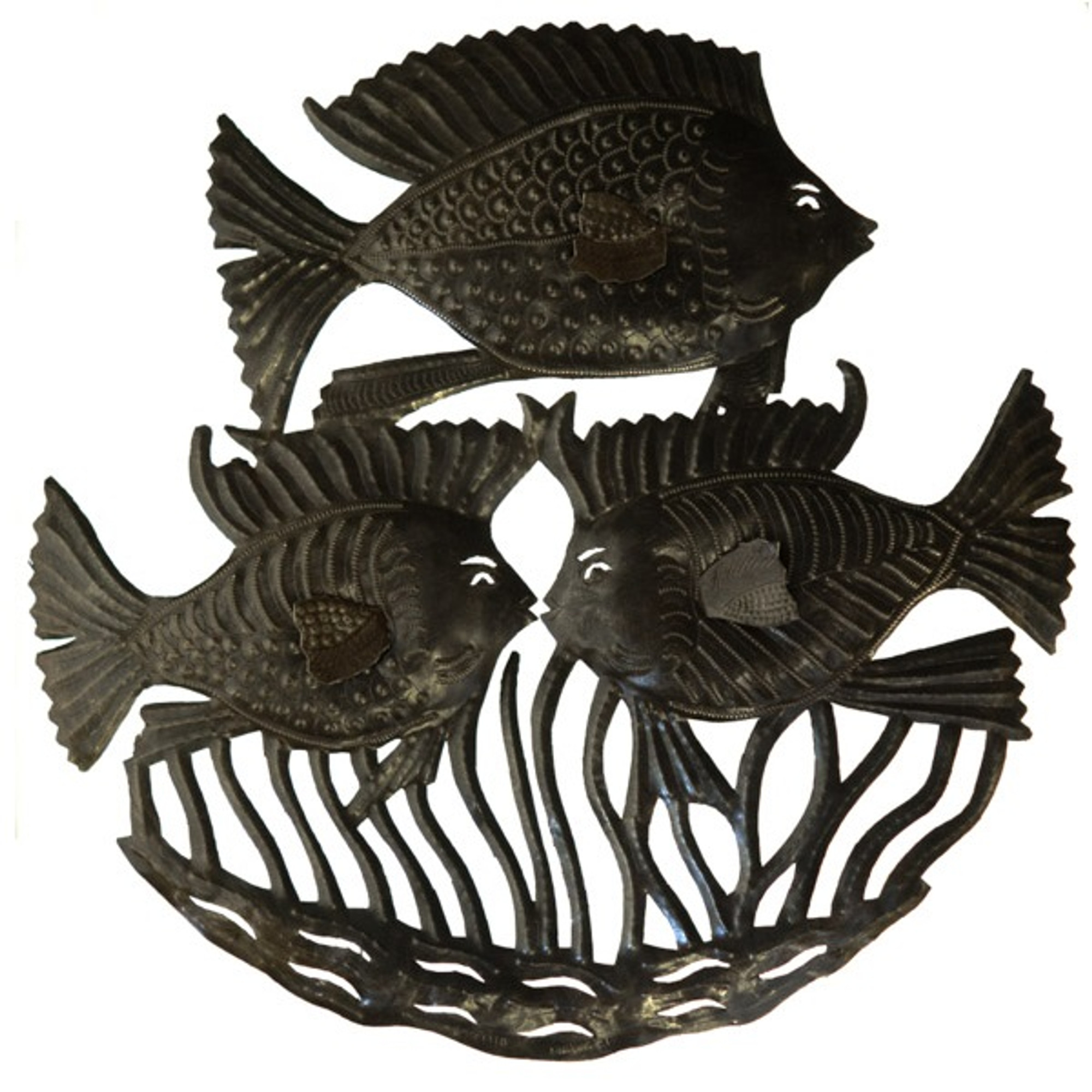 Triple Fish Recycled Steel Drum Wall Art