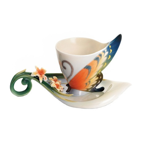 FRANZ 食器 Tiger Swallowtail Cup Saucer | Butterfly | Porcelain | Franz