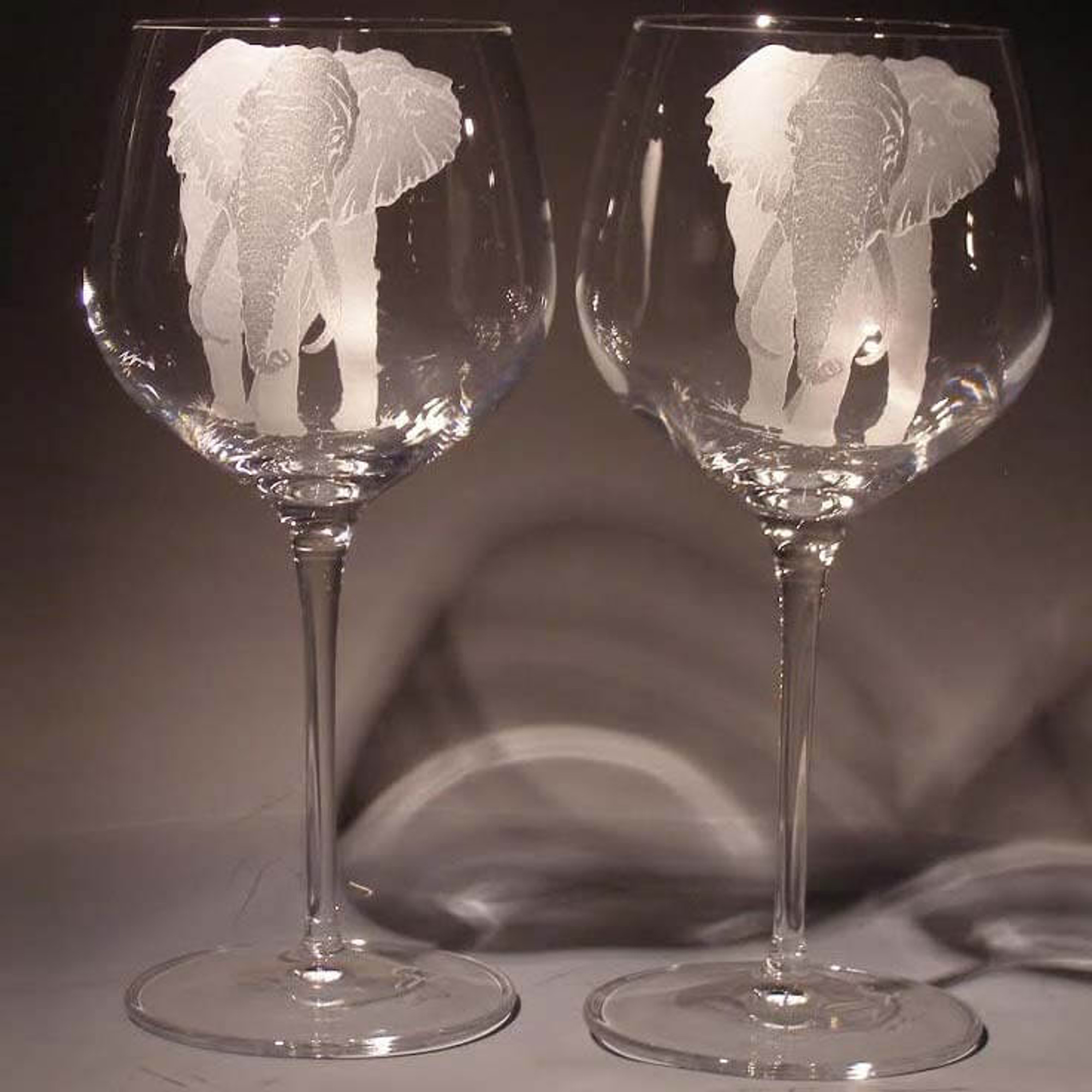 ELEPHANT GIFT, Stemmed Wine Glass, With Etched Glass Design