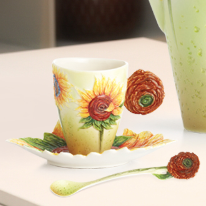 Van Gogh Sunflower Cup Saucer Set Porcelain Franz