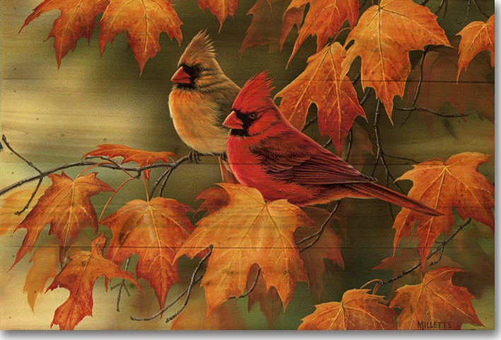 Cardinal Wall Art Maple Leaves Wood Decor