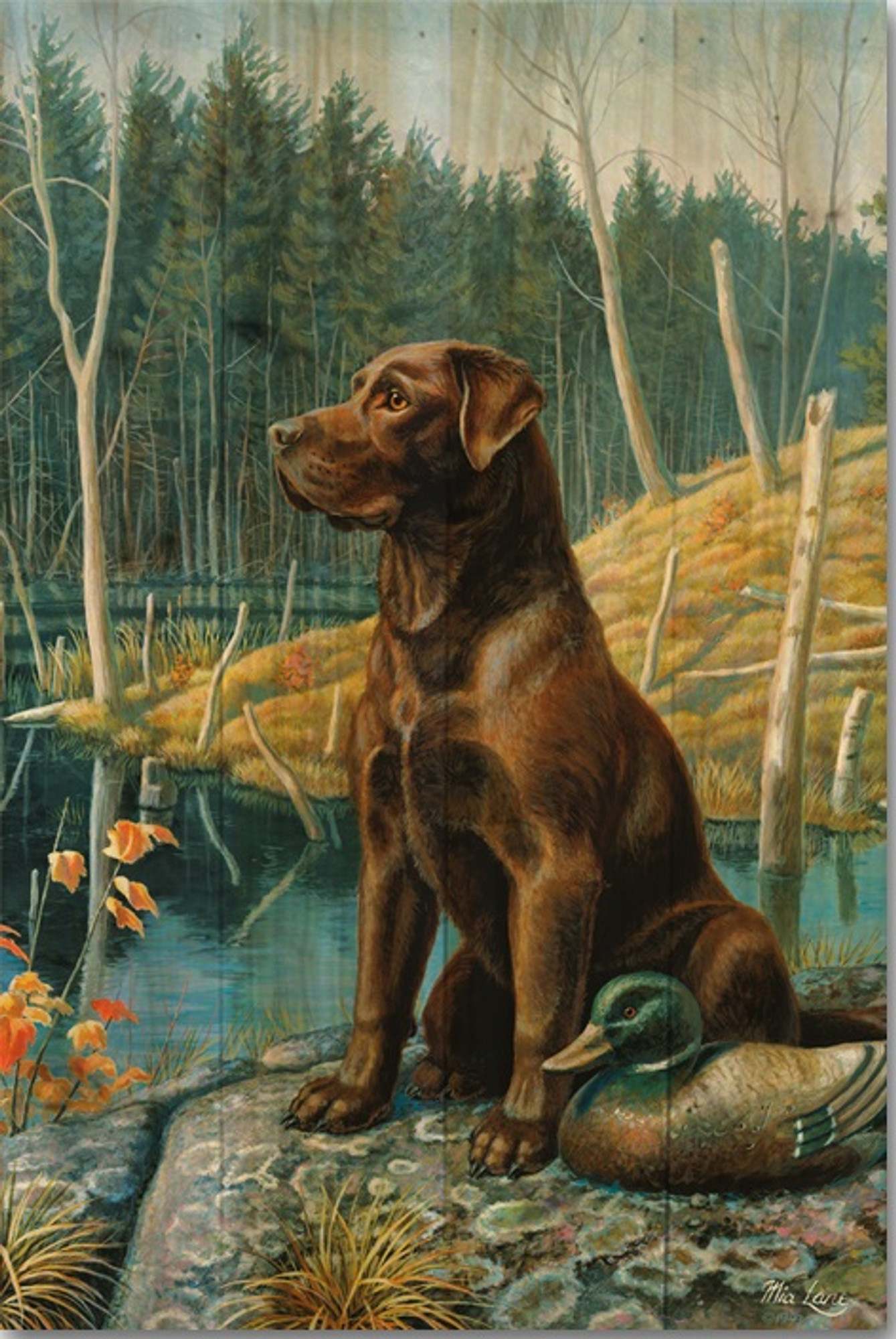 chocolate lab hunting painting