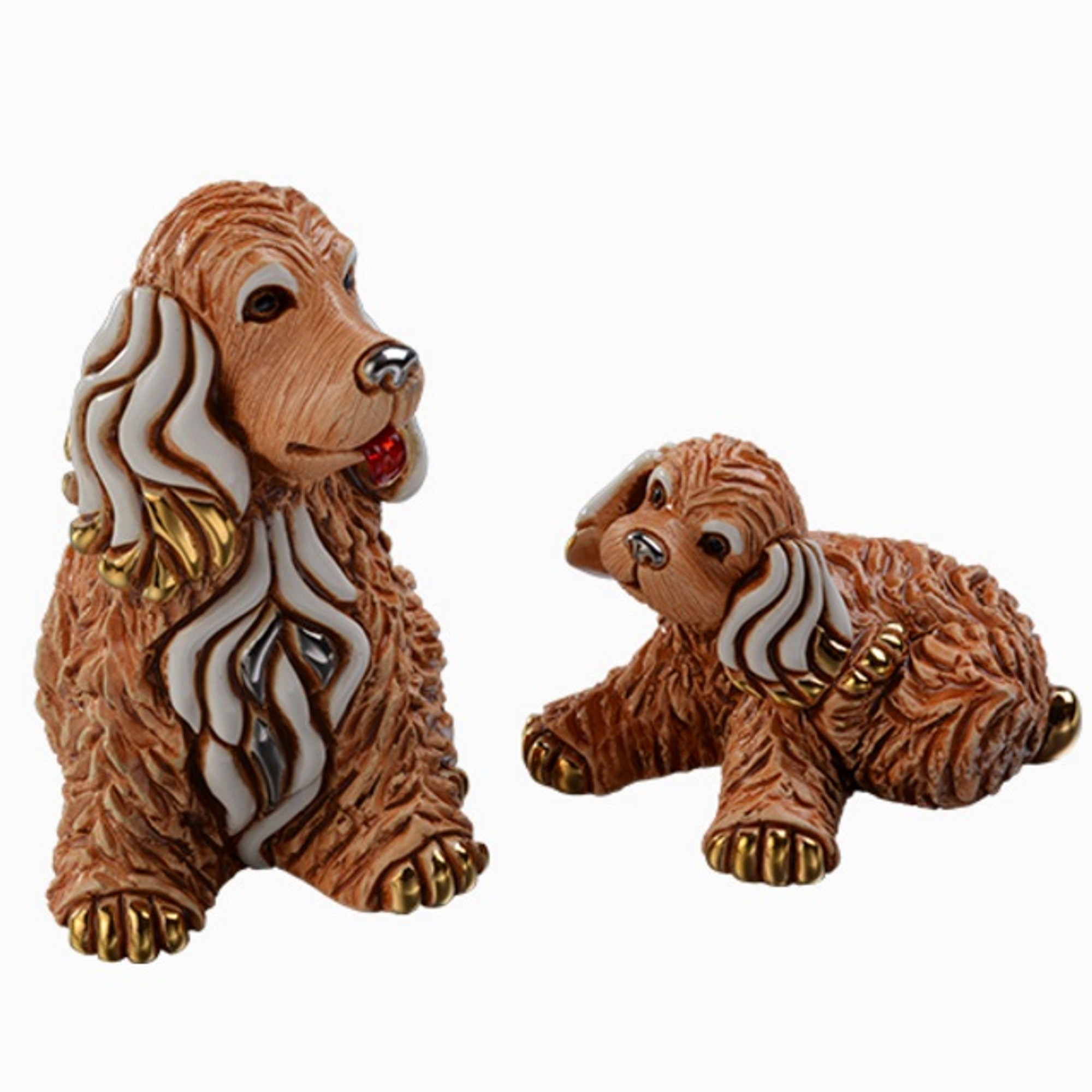 Ceramic Cocker Dog Puppy Figurine Set De Rosa Collection