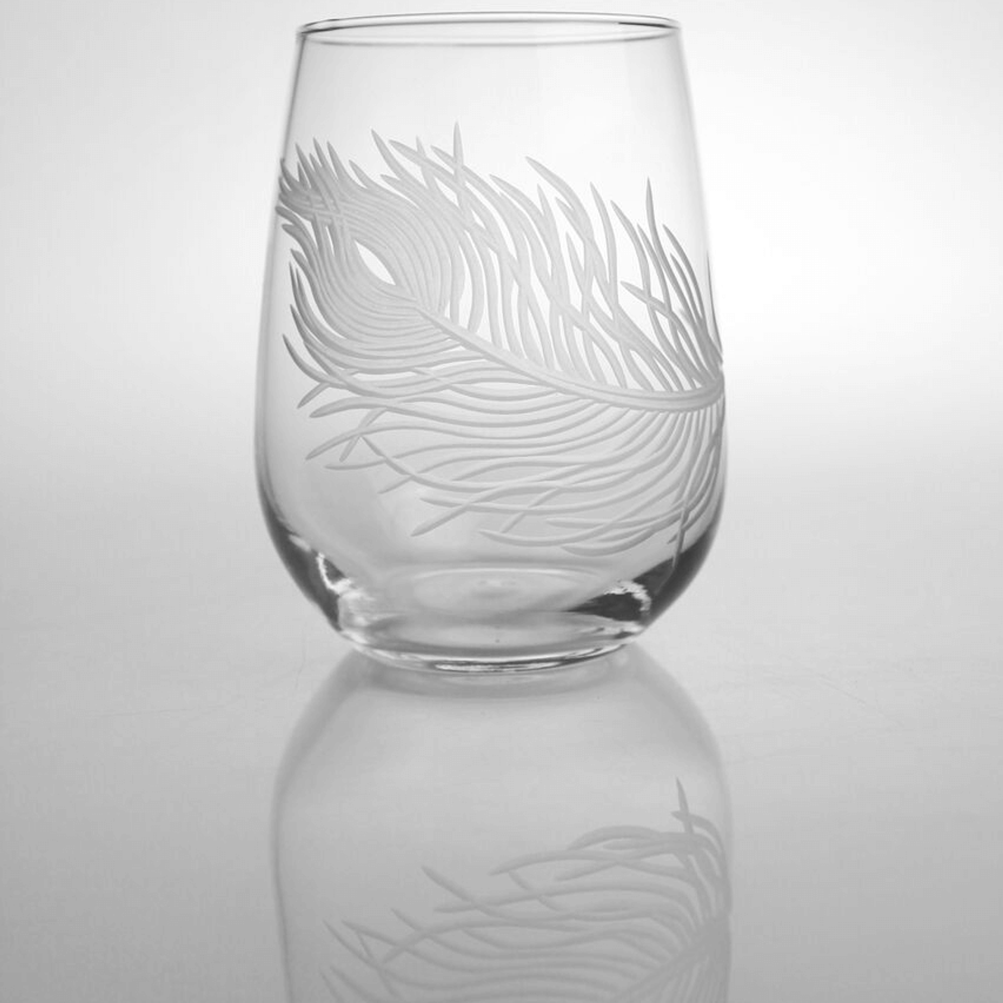 Peacock Feathers Hand Painted Stemless/ Stem Wine Glass/ Water Goblet -   Norway