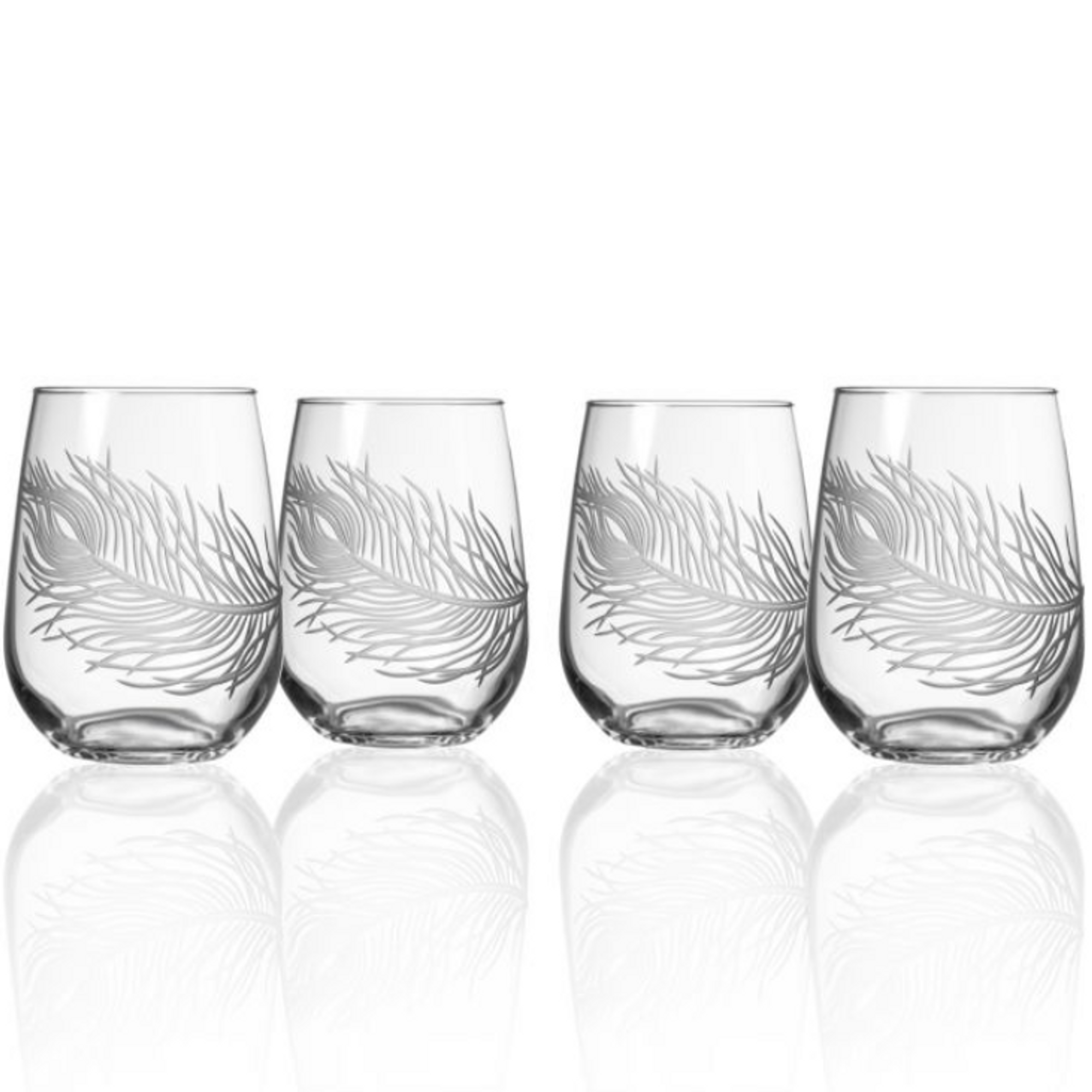 Peacock Feather Stemless Wine glass