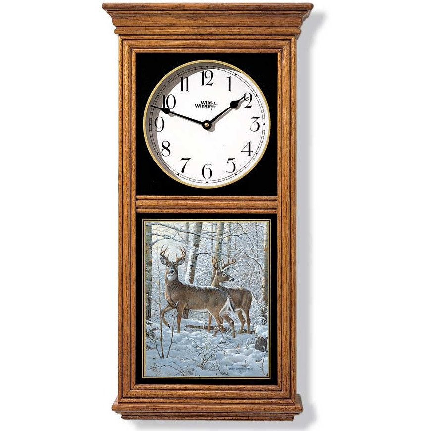 Whitetail Deer Wall Clock Regulator Oak Wild Wings