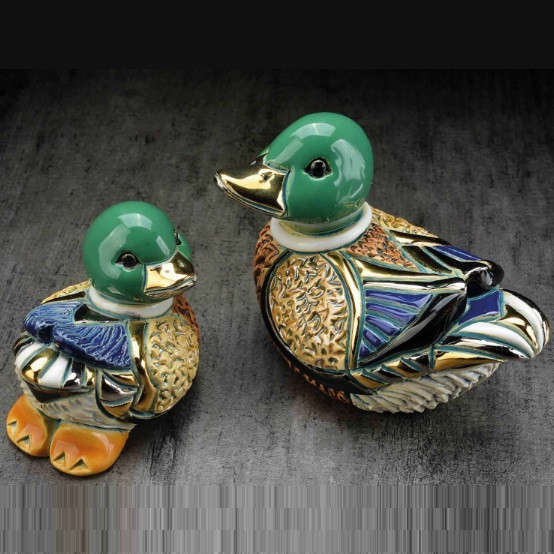 Mallard Duck and Baby Ceramic Figurine | F200/F400 | De Rosa