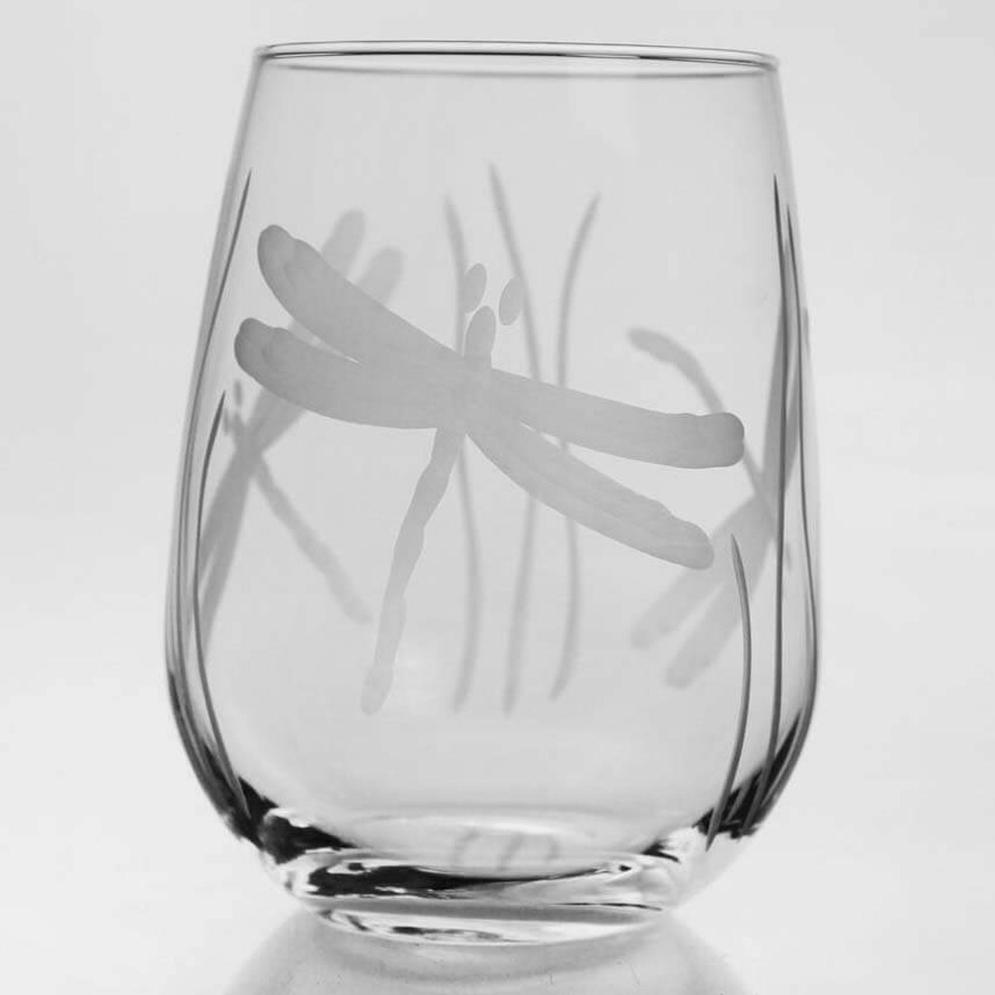 LOT OF 2 DRAGONFLY D2 Etched Stemless Wine Glass 21oz ADD NAMES FOR FREE 