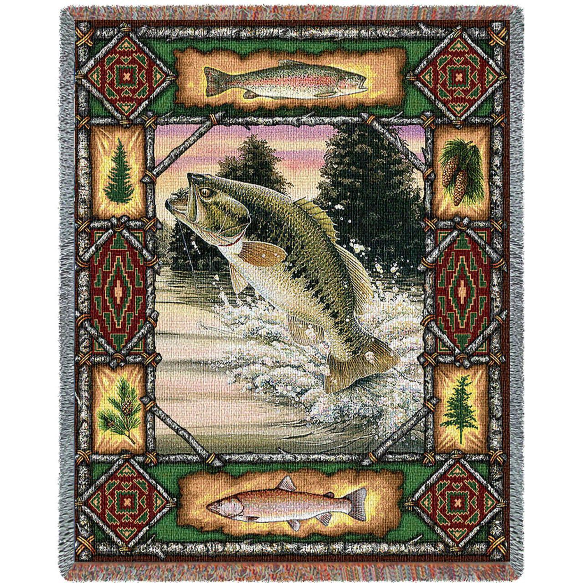 NYMB Fishing Tapestry, Bass Fish with Hook Out of Ocean at Sunrise Tapestry  Wall Hanging, Tapestry Wall Blankets for Bedroom Living Room Dorm Ceiling