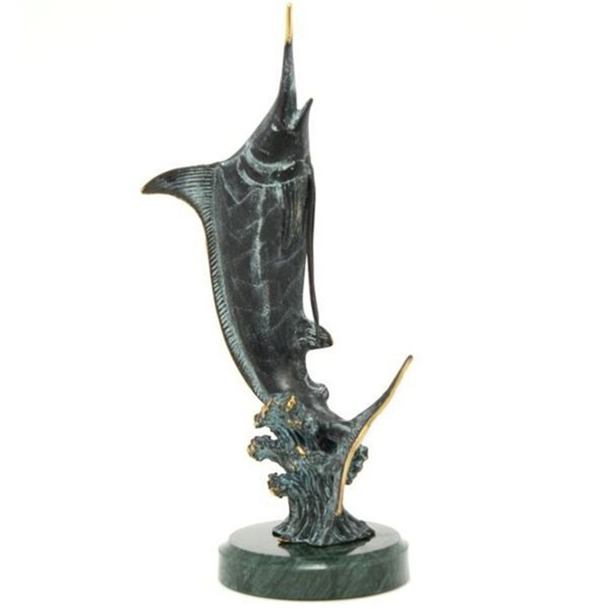 Marlin Hunting Brass and Marble Sculpture | 30816