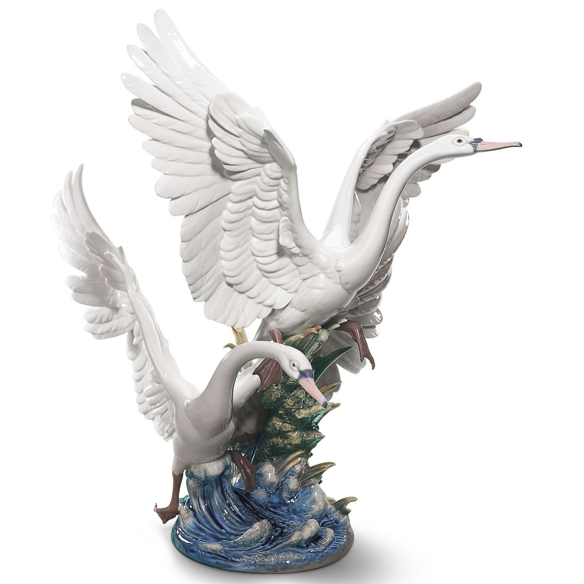 Swans Porcelain Figurine Take Flight