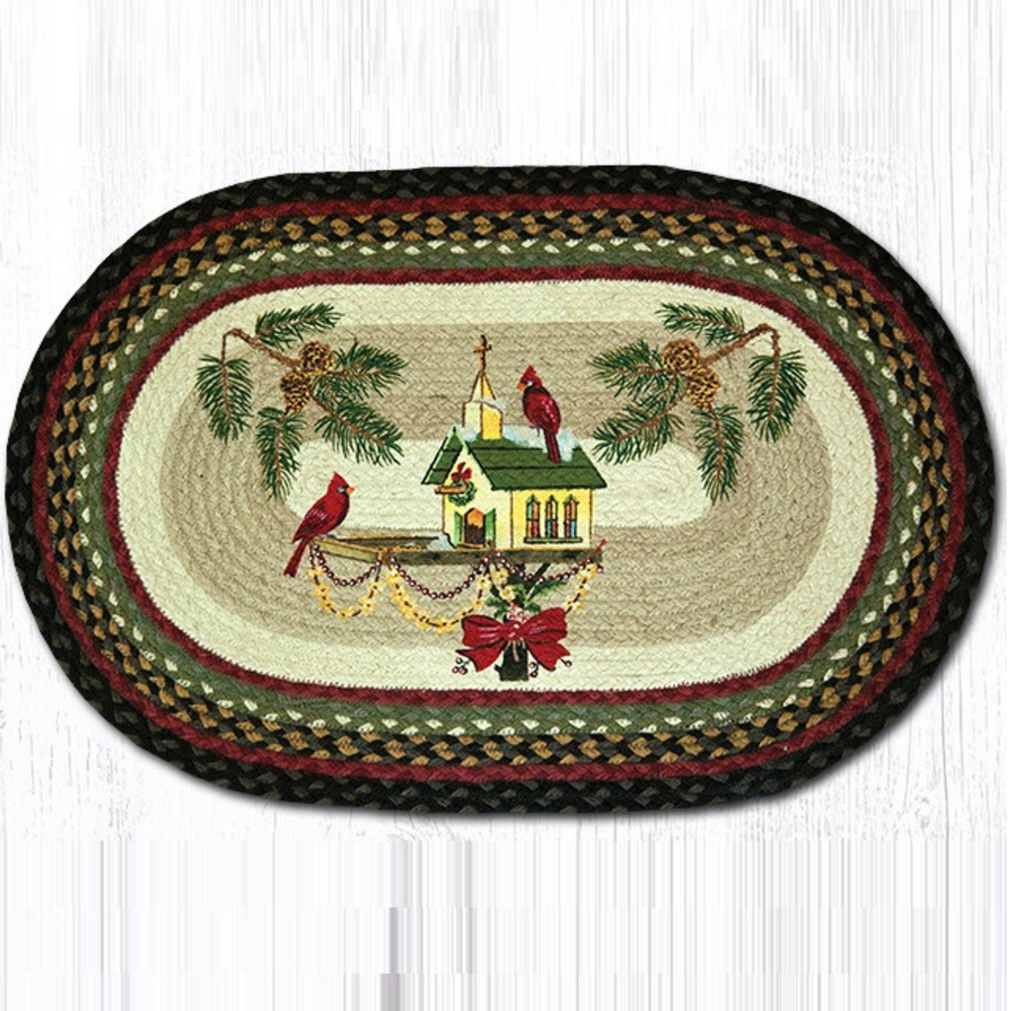 Cardinal Christmas Birdhouse Oval Patch Rug Cardinal Area Rug