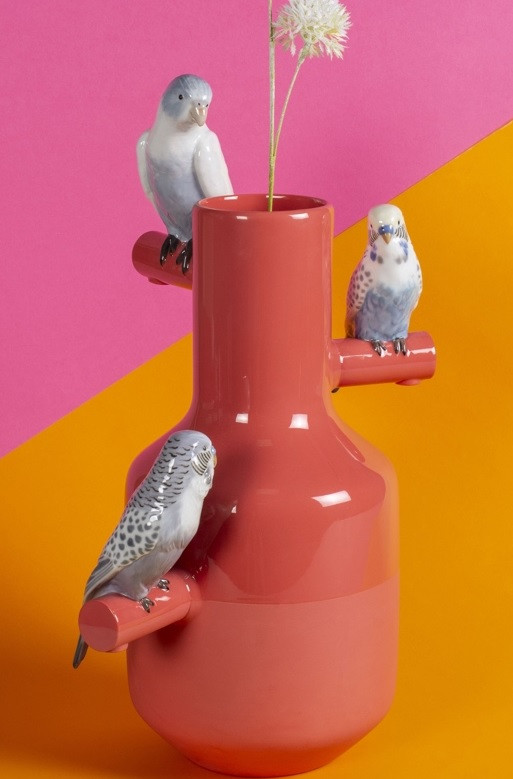 Parrot Parade Porcelain Vase Coral | Lladro Parrot Parade