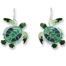 Green Turtle Enamel Silver Plated Pearly Wire Earrings | Zarah Jewelry | 0707Z1