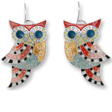 Owl Enameled Silver Plated Wire Earrings | Zarah Jewelry | 20-07-Z1