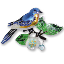 Bluebird and Dogwood Enameled Silver Plated Pin | Zarah Jewelry | 21-39-Z2