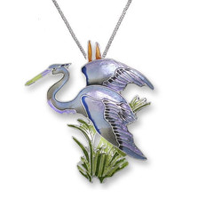 Great Blue Heron Enameled Silver Plated Necklace | Zarah Jewelry | 21-38-Z2P