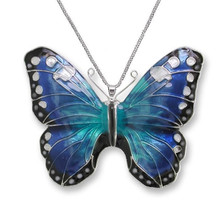 Blue Morpho Butterfly Enameled Silver Plated Necklace | Zarah Jewelry  29-05-Z2P