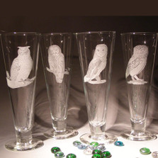 Owl Crystal Pilsner Glass Set of 4 | Evergreen Crystal | EC074-625