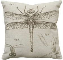 Dragonfly Study Upholstered Pillow | Dragonfly Pillow | CS018P-GY.18x18