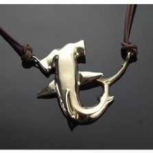 Hammerhead Shark Bronze Pendant Necklace on Cord | Anisa Stewart Jewelry | ASJBRF1008-N