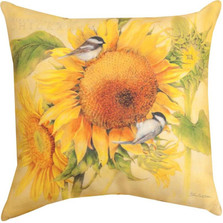 Chickadee and Sunflower Indoor/Outdoor Pillow | Manual Woodworkers | SLFAST
