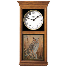 Great Horned Owl Oak Wood Regulator Wall Clock | Wild Wings | 5982662530