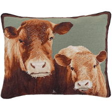 Cow and Calf Needlepoint Down Throw Pillow | Michaelian Home | MICNCU950