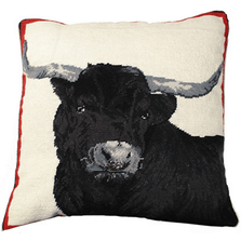 Steer Needlepoint Down Throw Pillow Black | Michaelian Home | MICNCU184