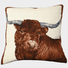 Steer Needlepoint Down Throw Pillow Red | Michaelian Home | MICNCU185