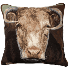 Bull Needlepoint Down Throw Pillow | Michaelian Home | MICNCU199