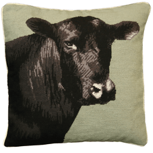 Black Angus Cow Needlepoint Down Throw Pillow | Michaelian Home | MICNCU789