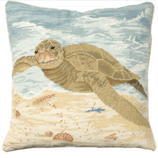 Sea Turtle Needlepoint Down Throw Pillow | Michaelian Home | MICNCU811