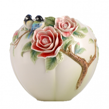 Joyful Spring Chickadee and Camellia Vase | FZ02972 | Franz Collection