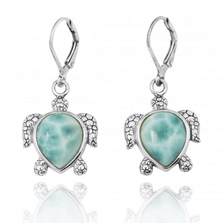 Sea Turtle Sterling Silver Larimar Drop Earrings | Beyond Silver Jewelry | NEA2793-LAR