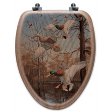 Duck Oak Wood Elongated Toilet Seat "Greenhead Haven" | Wood Graphixs | WGIGHH-E-OAK