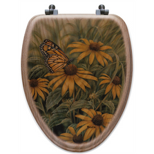 Monarch Butterfly Oak Wood Elongated Toilet Seat | Wood Graphixs | WGIMB-E-OAK