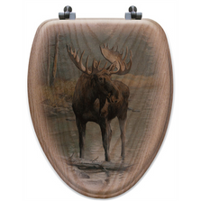 Moose Oak Wood Elongated Toilet Seat "Quiet Water" | Wood Graphixs | WGIQWM-E