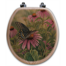 Black Swallow Tail Butterfly Oak Wood Round Toilet Seat | Wood Graphixs | WGIBSTB-R-OAK